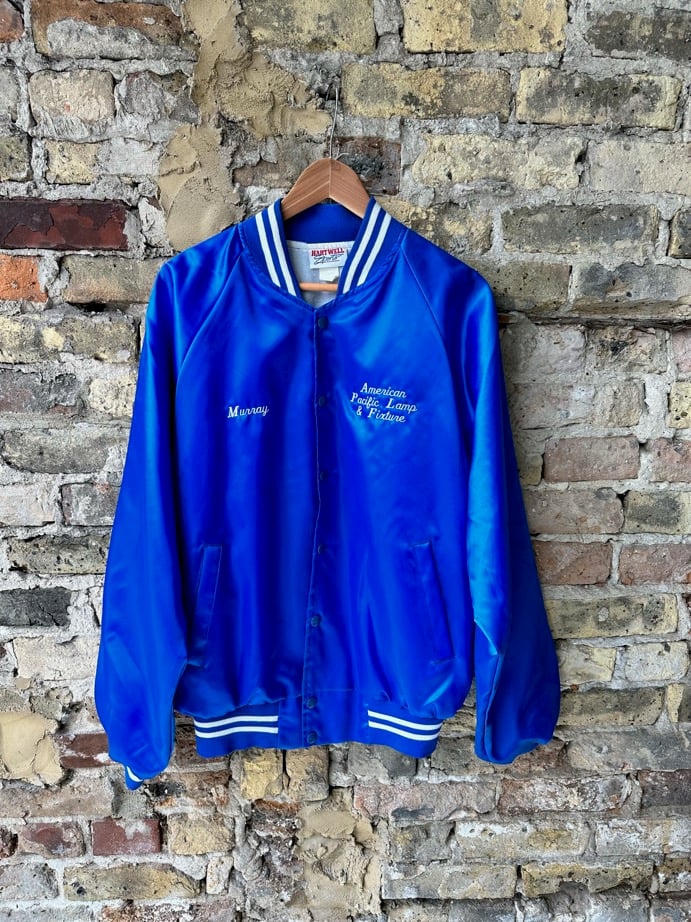 Blue satin work bomber